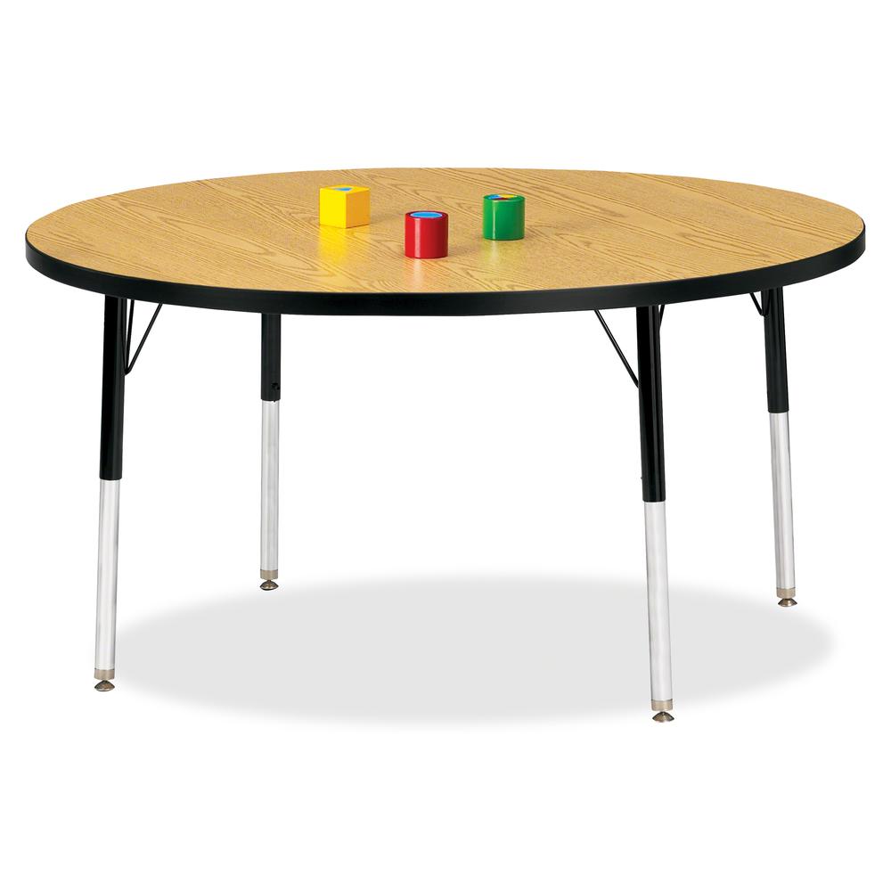 Jonti-Craft Berries Adult Height Color Top Round Table - Black Oak Round, Laminated Top - Four Leg Base - 4 Legs - Adjustable Height - 24" to 31" Adjustment x 1.13" Table Top Thickness x 48" Table Top. Picture 2