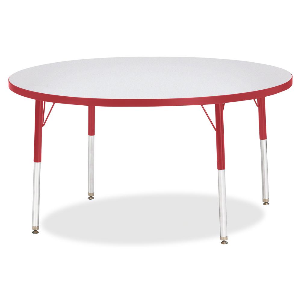 Jonti-Craft Berries Adult Height Color Edge Round Table - Laminated Round, Red Top - Four Leg Base - 4 Legs - Adjustable Height - 24" to 31" Adjustment x 1.13" Table Top Thickness x 48" Table Top Diam. Picture 3