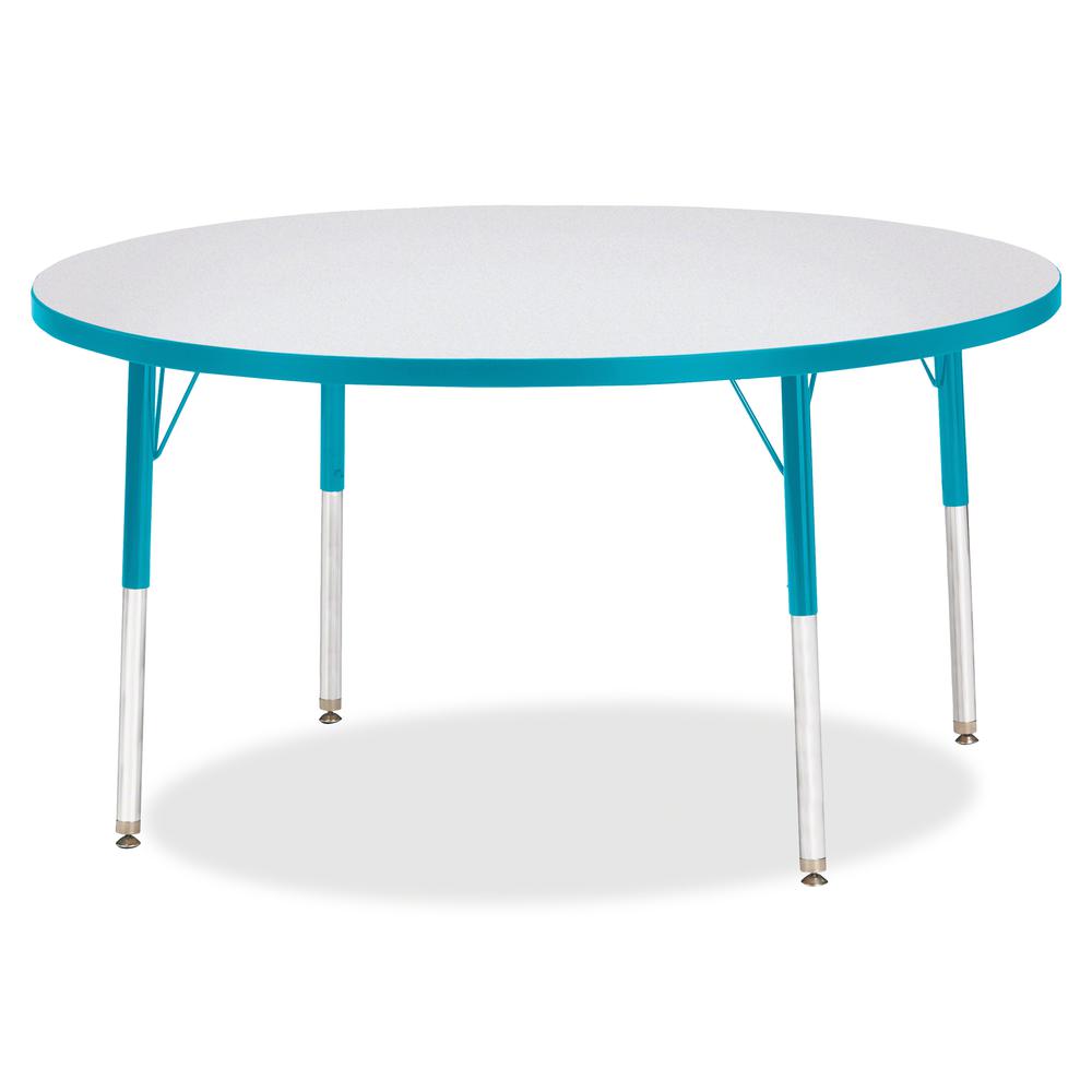 Jonti-Craft Berries Adult Height Color Edge Round Table - Laminated Round, Teal Top - Four Leg Base - 4 Legs - Adjustable Height - 24" to 31" Adjustment x 1.13" Table Top Thickness x 48" Table Top Dia. Picture 3