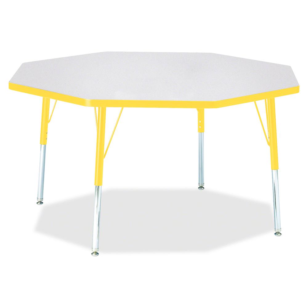 Jonti-Craft Berries Elementary Height Color Edge Octagon Table - Laminated Octagonal, Yellow Top - Four Leg Base - 4 Legs - Adjustable Height - 15" to 24" Adjustment x 1.13" Table Top Thickness x 48" . Picture 2