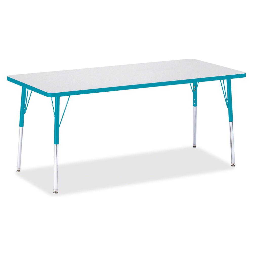 Jonti-Craft Berries Adult Height Color Edge Rectangle Table - Laminated Rectangle, Teal Top - Four Leg Base - 4 Legs - Adjustable Height - 24" to 31" Adjustment - 72" Table Top Length x 30" Table Top . Picture 2