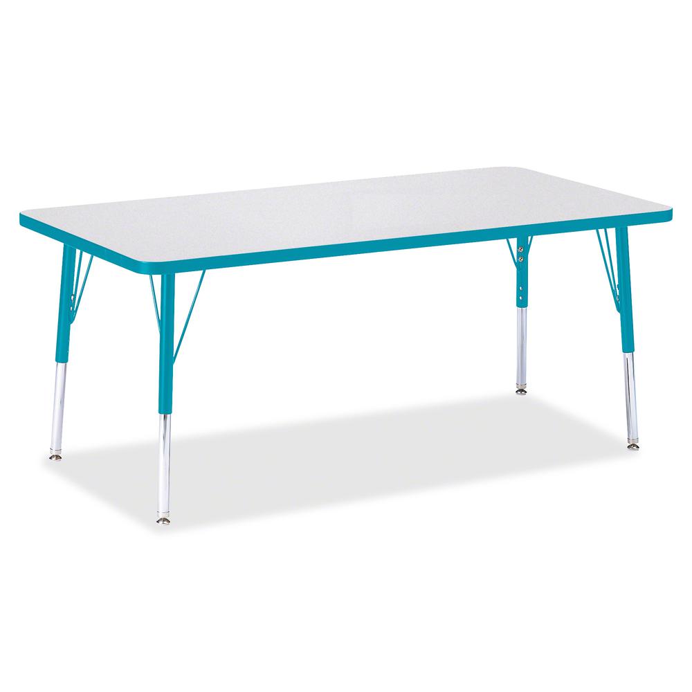 Jonti-Craft Berries Elementary Height Color Edge Rectangle Table - Laminated Rectangle, Teal Top - Four Leg Base - 4 Legs - Adjustable Height - 15" to 24" Adjustment - 60" Table Top Length x 30" Table. Picture 3