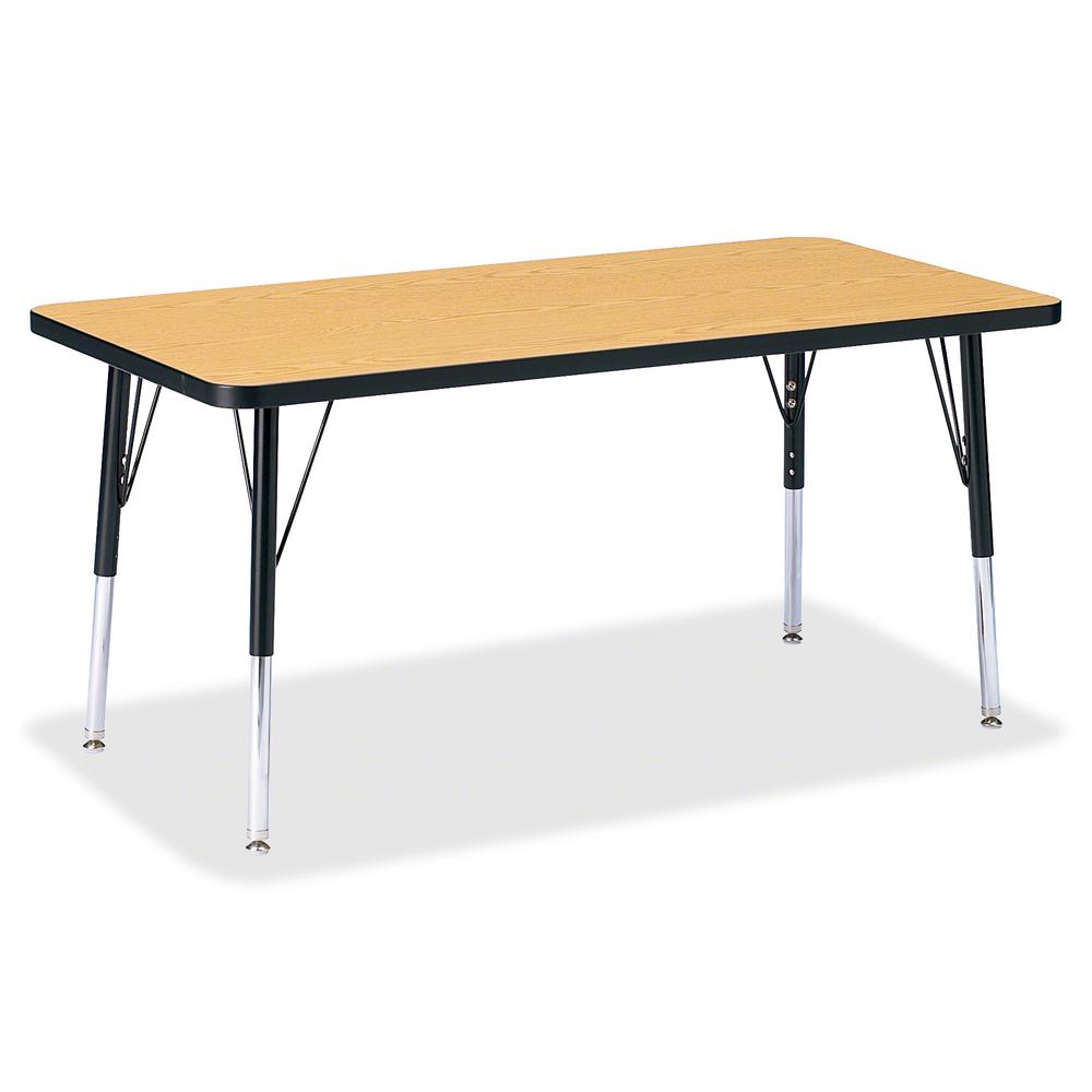 Jonti-Craft Berries Elementary Oak Laminate Rectangle Table - Black Oak Rectangle, Laminated Top - Four Leg Base - 4 Legs - Adjustable Height - 15" to 24" Adjustment - 48" Table Top Length x 24" Table. Picture 2