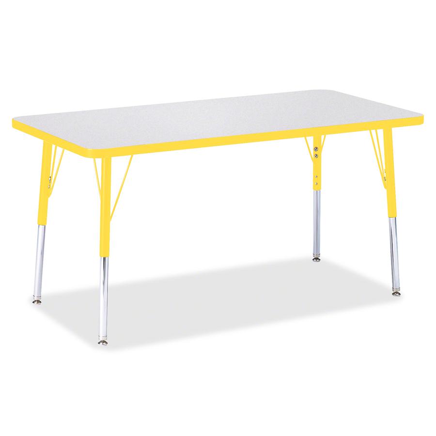 Jonti-Craft Berries Adult Height Color Edge Rectangle Table - Laminated Rectangle, Yellow Top - Four Leg Base - 4 Legs - Adjustable Height - 24" to 31" Adjustment - 48" Table Top Length x 24" Table To. Picture 3