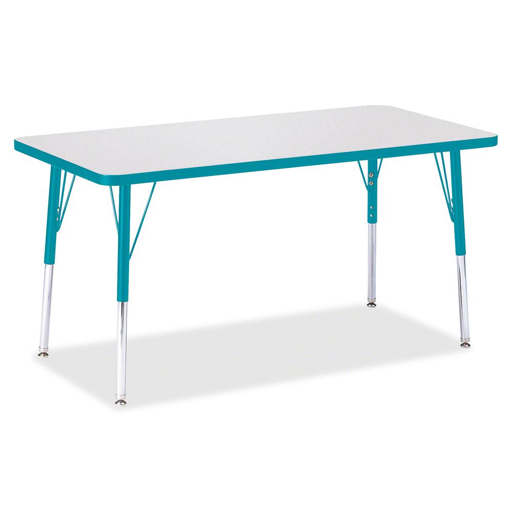 Jonti-Craft Berries Adult Height Color Edge Rectangle Table - Laminated Rectangle, Teal Top - Four Leg Base - 4 Legs - Adjustable Height - 24" to 31" Adjustment - 48" Table Top Length x 24" Table Top . Picture 2