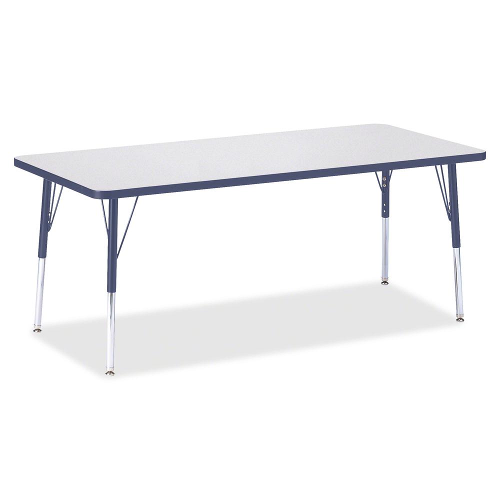 Jonti-Craft Berries Elementary Height Color Edge Rectangle Table - Gray Rectangle Top - Four Leg Base - 4 Legs - Adjustable Height - 15" to 24" Adjustment - 72" Table Top Length x 30" Table Top Width . Picture 3