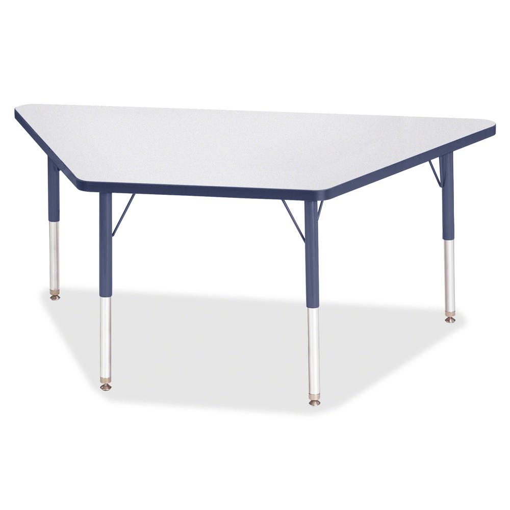 Jonti-Craft Berries Elementary Height Prism Edge Trapezoid Table - Laminated Trapezoid, Navy Top - Four Leg Base - 4 Legs - Adjustable Height - 15" to 24" Adjustment - 60" Table Top Length x 30" Table. Picture 3