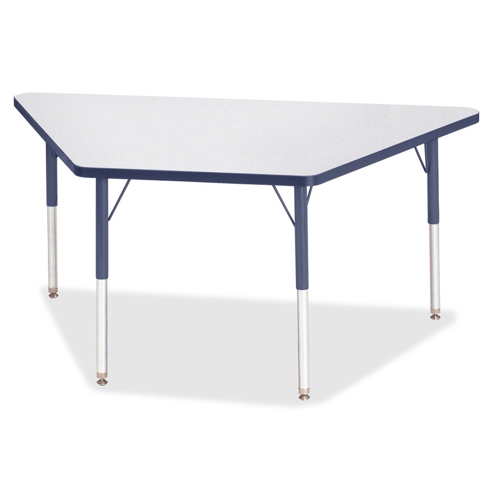Jonti-Craft Berries Adult-Size Gray Laminate Trapezoid Table - Laminated Trapezoid, Navy Top - Four Leg Base - 4 Legs - Adjustable Height - 24" to 31" Adjustment - 60" Table Top Length x 30" Table Top. Picture 2