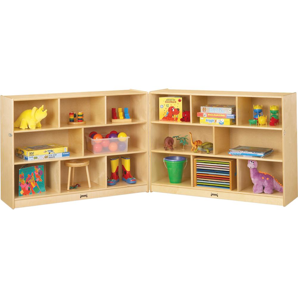 Jonti-Craft Mobile Fold-n-Lock Open Shelf Unit - 35.5" Height x 96" Width x 15" DepthFloor - Foldable, Lockable, Stain Resistant, Sturdy - White - Baltic Birch Plywood - 1 Each. Picture 2