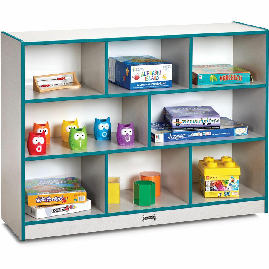 Jonti-Craft Rainbow Accents Super-size Mobile Storage - 35.5" Height x 48" Width x 15" DepthFloor - Laminated, Durable, Kick Plate, Built-in Wheels - Teal - Hard Rubber - 1 Each. Picture 10