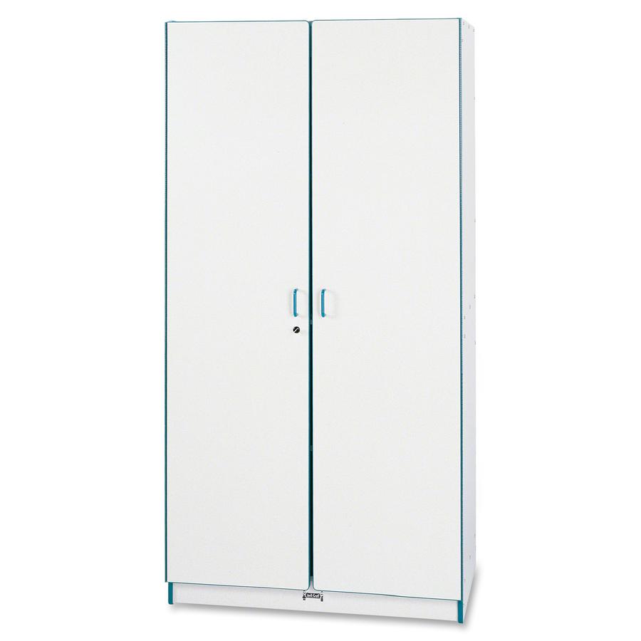 Jonti-Craft Rainbow Accents Classroom Closet - 36" x 24" x 72" - 3 x Shelf(ves) - Hinged Door(s) - Locking Door, Hinged Door, Chip Resistant, Rounded Edge, Adjustable Shelf - Teal - Freckled Gray Lami. Picture 2