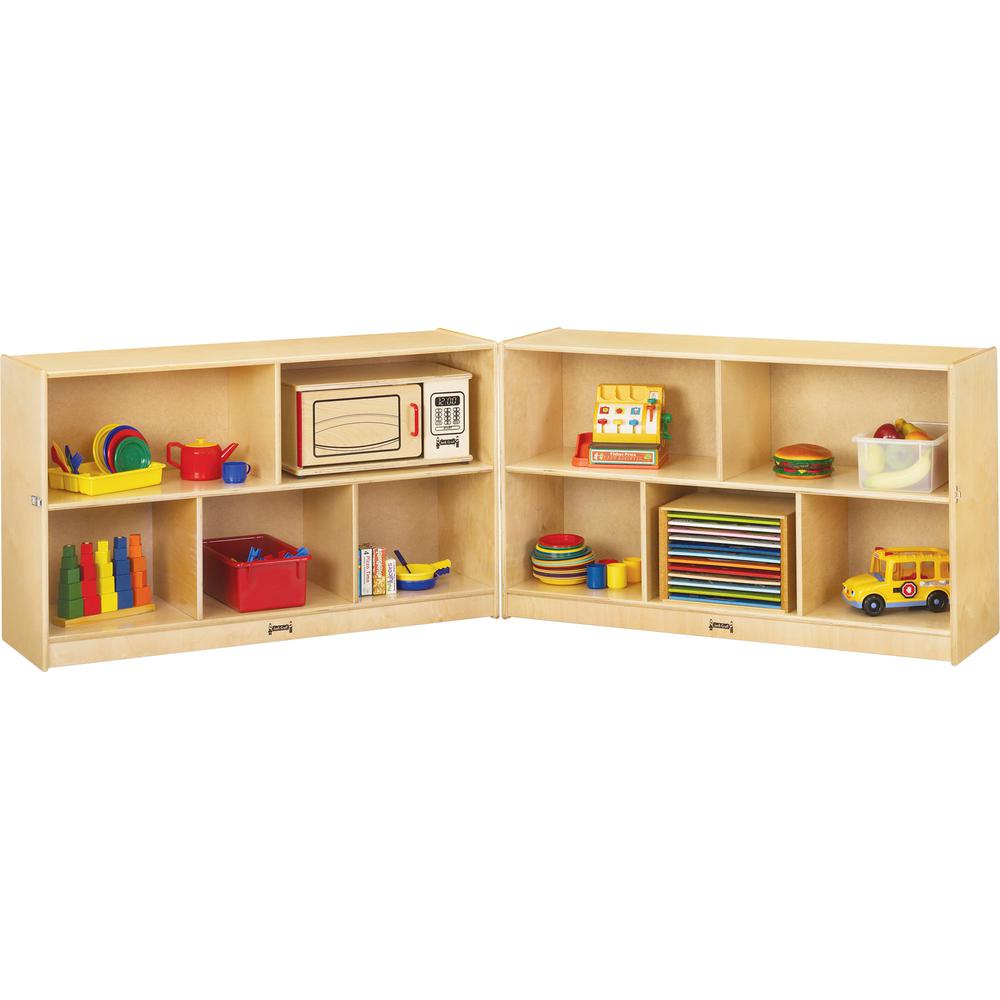 Jonti-Craft Mobile Fold-n-Lock Open Shelf Unit - 29.5" Height x 96" Width x 15" DepthFloor - Foldable, Lockable, Stain Resistant, Sturdy - White - Baltic Birch Plywood - 1 Each. Picture 2