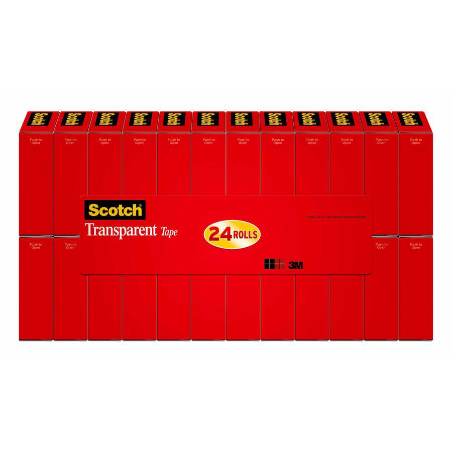 Scotch Transparent Tape - 3/4"W - 27.78 yd Length x 0.75" Width - 1" Core - Long Lasting, Moisture Resistant, Stain Resistant - For Label Protection, Wrapping, Sealing, Mending - 24 / Pack - Clear. Picture 2