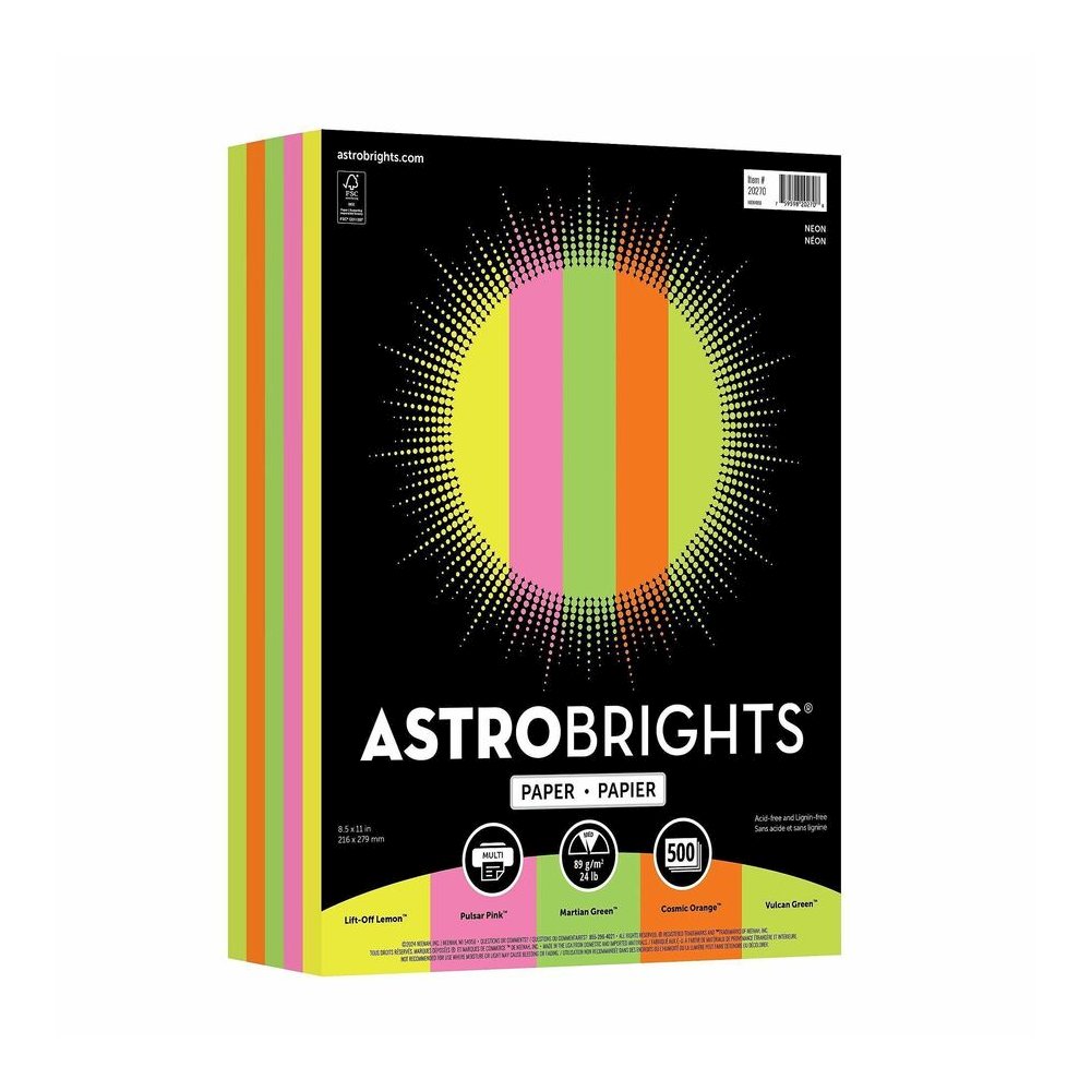 Astrobrights Color Copy Paper - "Neon" ,  5 Assorted Colours - Letter - 8 1/2" x 11" - 24 lb Basis Weight - Green Seal - Acid-free, Lignin-free, Heavyweight, Fade Resistant - Cosmic Orange, Lift-off L. Picture 4