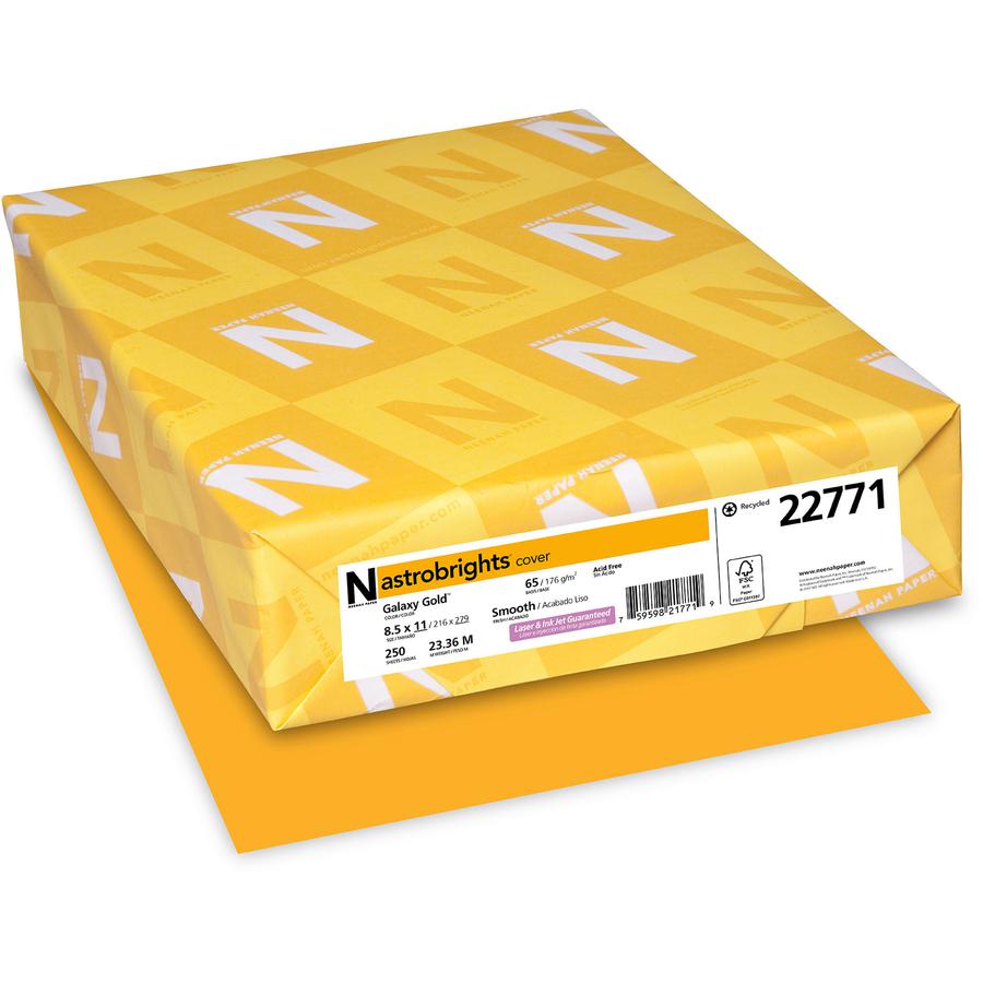Astrobrights Colored Cardstock - Gold - Letter - 8 1/2" x 11" - 65 lb Basis Weight - 250 / Pack - Green Seal - Durable, Heavyweight, Acid-free, Lignin-free, Chlorine-free - Galaxy Gold. Picture 4