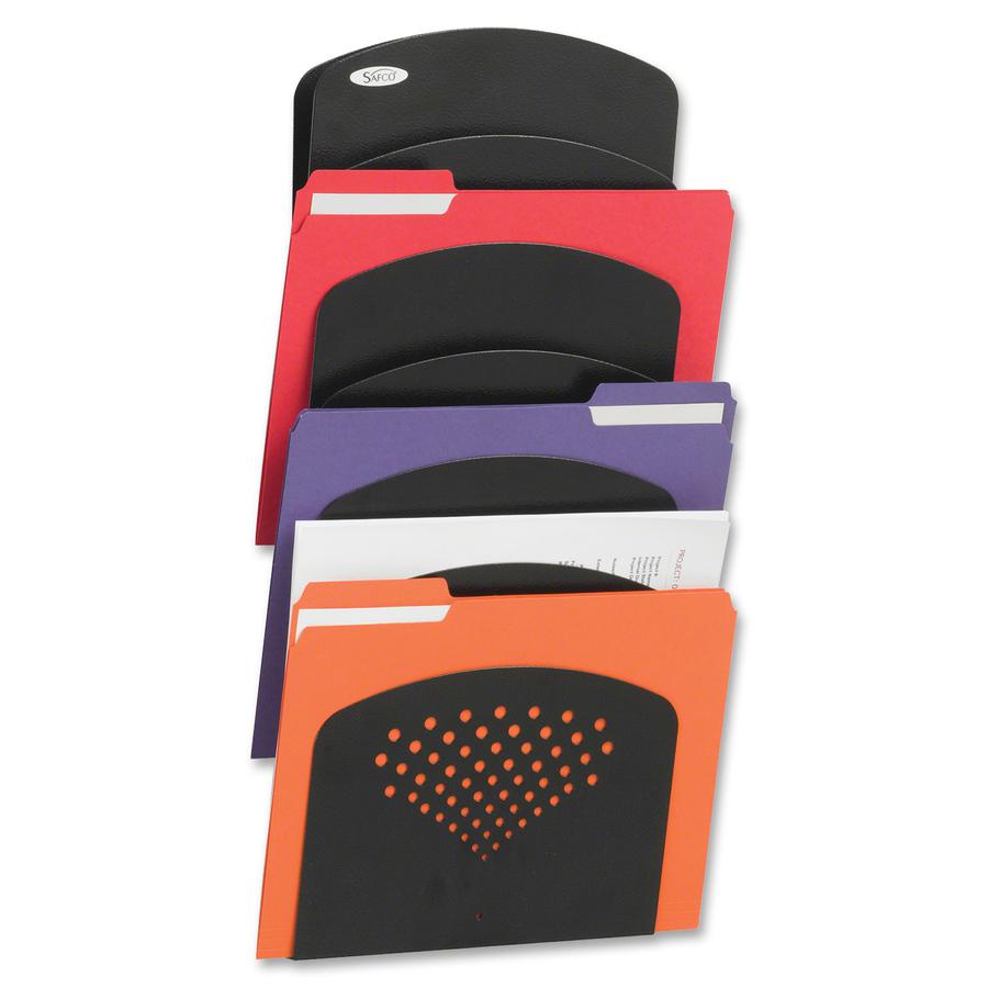 Safco Seven Pocket Letter/Legal Steel Wall Rack - 7 Pocket(s) - 21.8" Height x 9.5" Width x 2" Depth - Durable - Powder Coated - Black - Steel - 1 Each. Picture 3