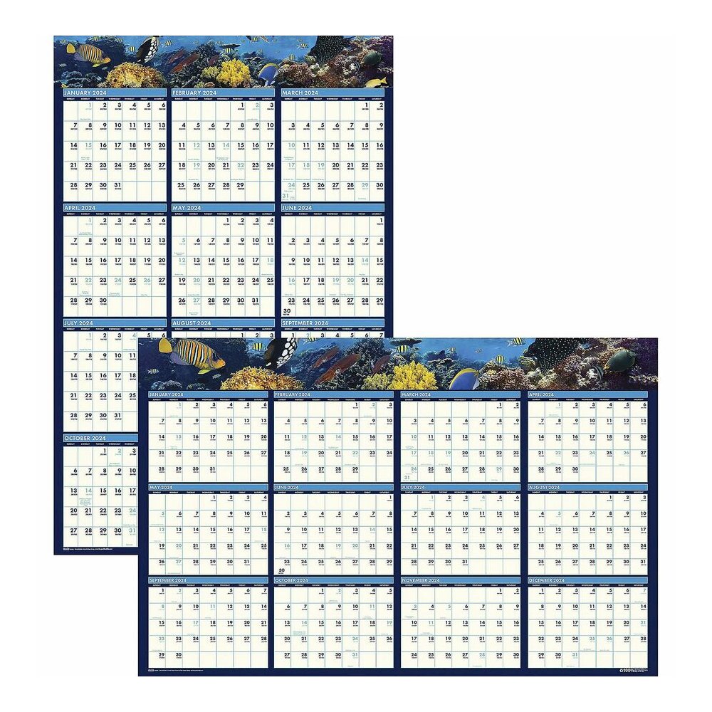 House of Doolittle Earthscapes Sea Life Laminated Planner - Julian Dates - 12 Month - January 2026 to December 2026 - 24" x 37" Sheet Size - 1.13" x 1.25" , 1.25" x 1.13" Block - 1 Each. Picture 4