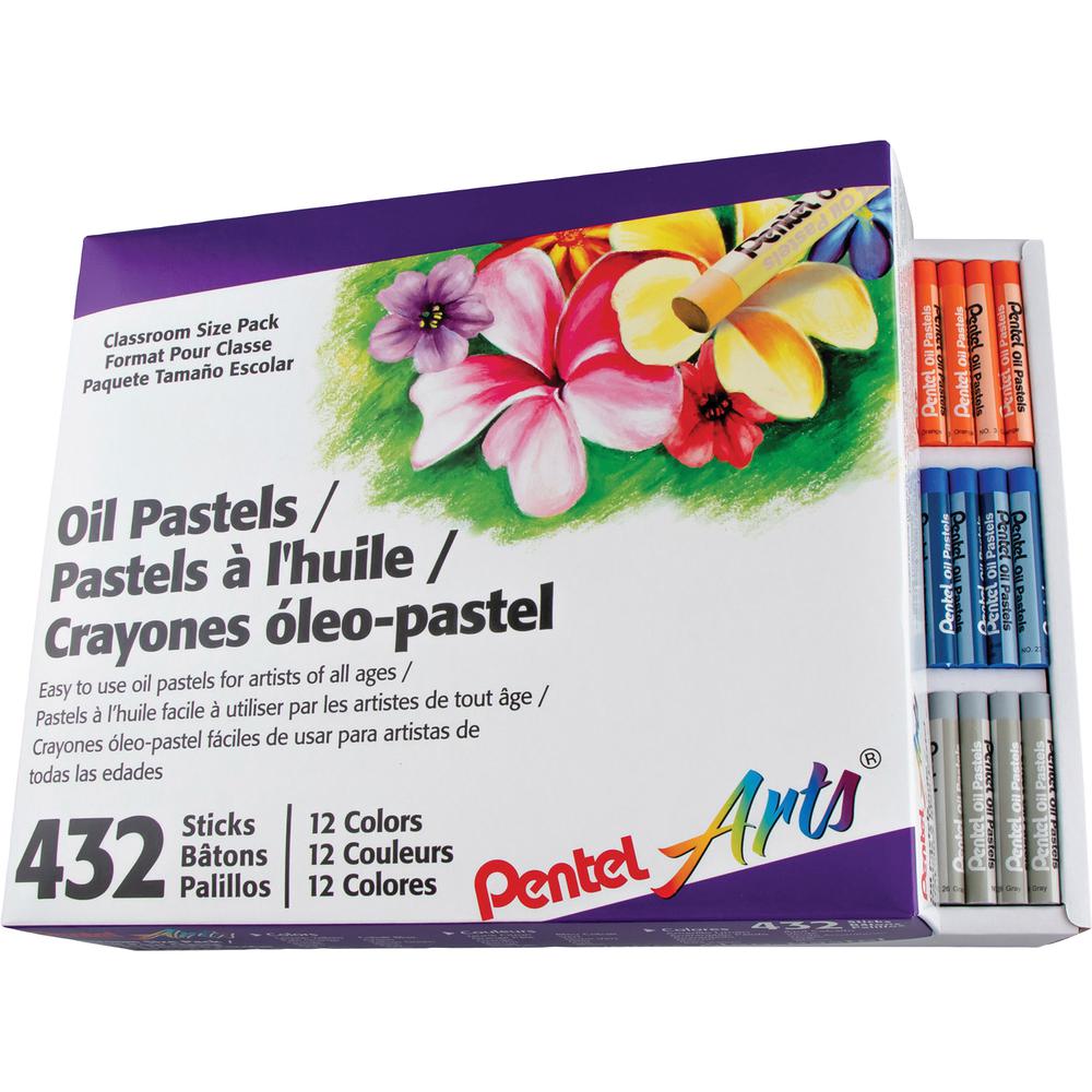 Pentel Arts Pentel Arts Oil Pastels - 2.4" Length - 0.4" Diameter - Black, Brown, Cobalt Blue, Gray, Green, Orange, White, Red, Pale Blue, Pale Orange, Lime Yellow, ... - 432 / Box. Picture 2