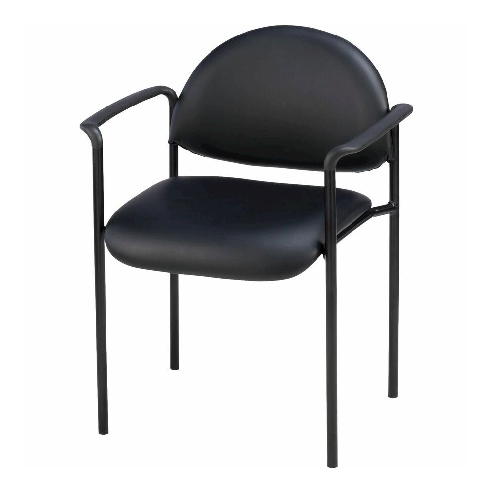 Lorell Reception Guest Chair with Arms - Black Seat Color - Vinyl Seat Material - Vinyl Back Material - Steel Frame Material - Four-legged Base - Black - 1 Each. Picture 3