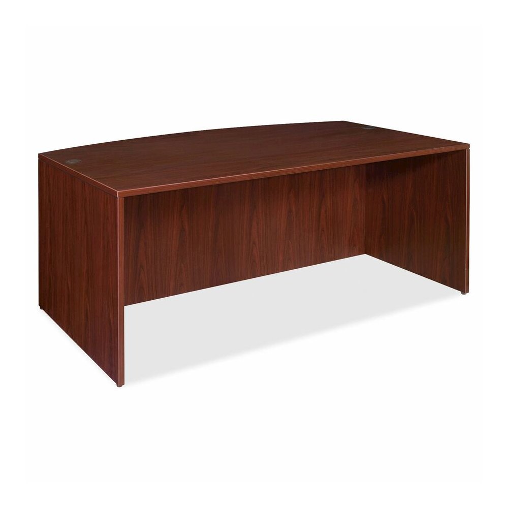 Lorell Essentials Series Bowfront Desk Shell - 29.5" Height x 70.9" Width x 41.4" Depth x 1" Thickness - Finish: Laminate, Mahogany - Grommet, Modesty Panel, Durable, Adjustable Feet - 1 Each. Picture 6