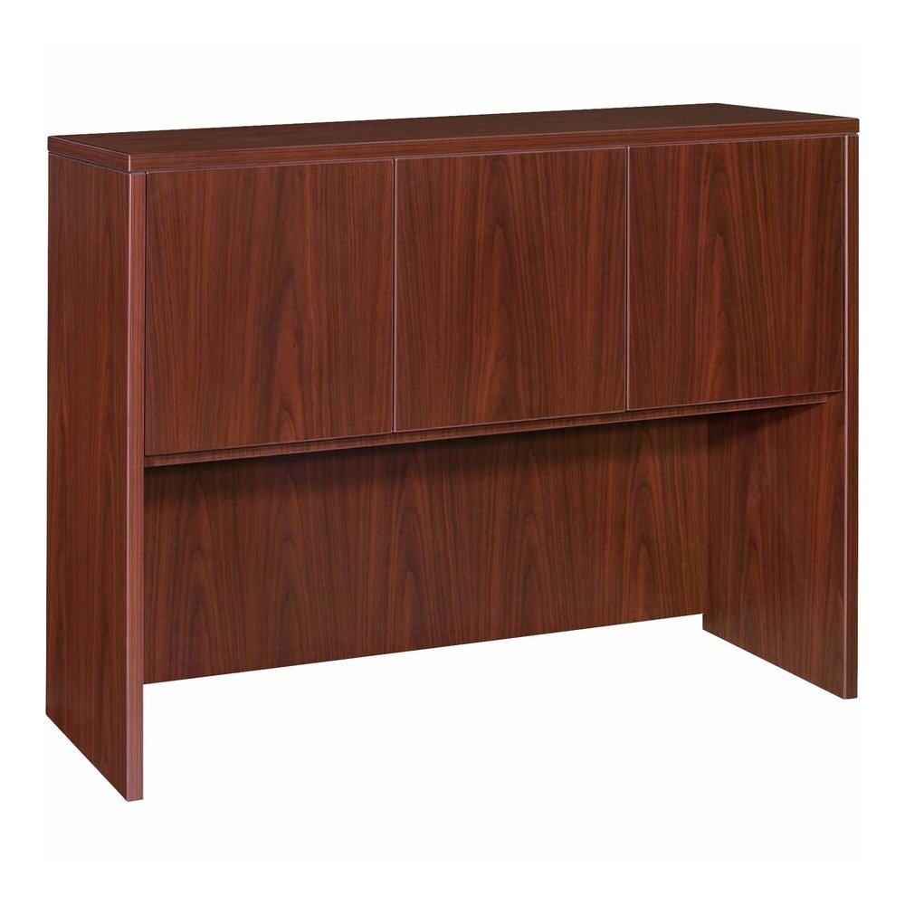 Lorell Essentials Series Stack-on Hutch with Doors - 36" Height x 47.3" Width x 14.8" Depth - 3 Door(s) - Finish: Laminate, Mahogany - Grommet, Cord Management, Durable - 1 Each. Picture 6