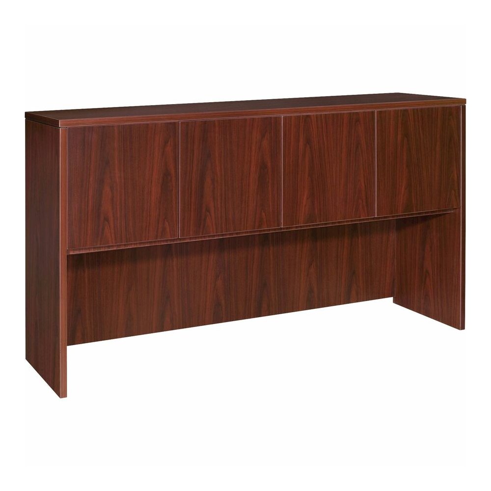 Lorell Essentials Series Stack-on Hutch with Doors - 36" Height x 70.9" Width x 14.8" Depth - 4 Door(s) - Finish: Laminate, Mahogany - Cord Management, Grommet, Durable - 1 Each. Picture 6