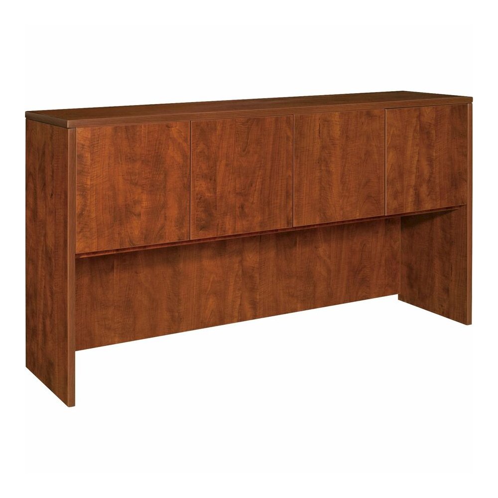 Lorell Essentials Series Stack-on Hutch with Doors - 36" Height x 70.9" Width x 14.8" Depth - 4 Door(s) - Finish: Cherry, Laminate - Cord Management, Grommet - 1 Each. Picture 6
