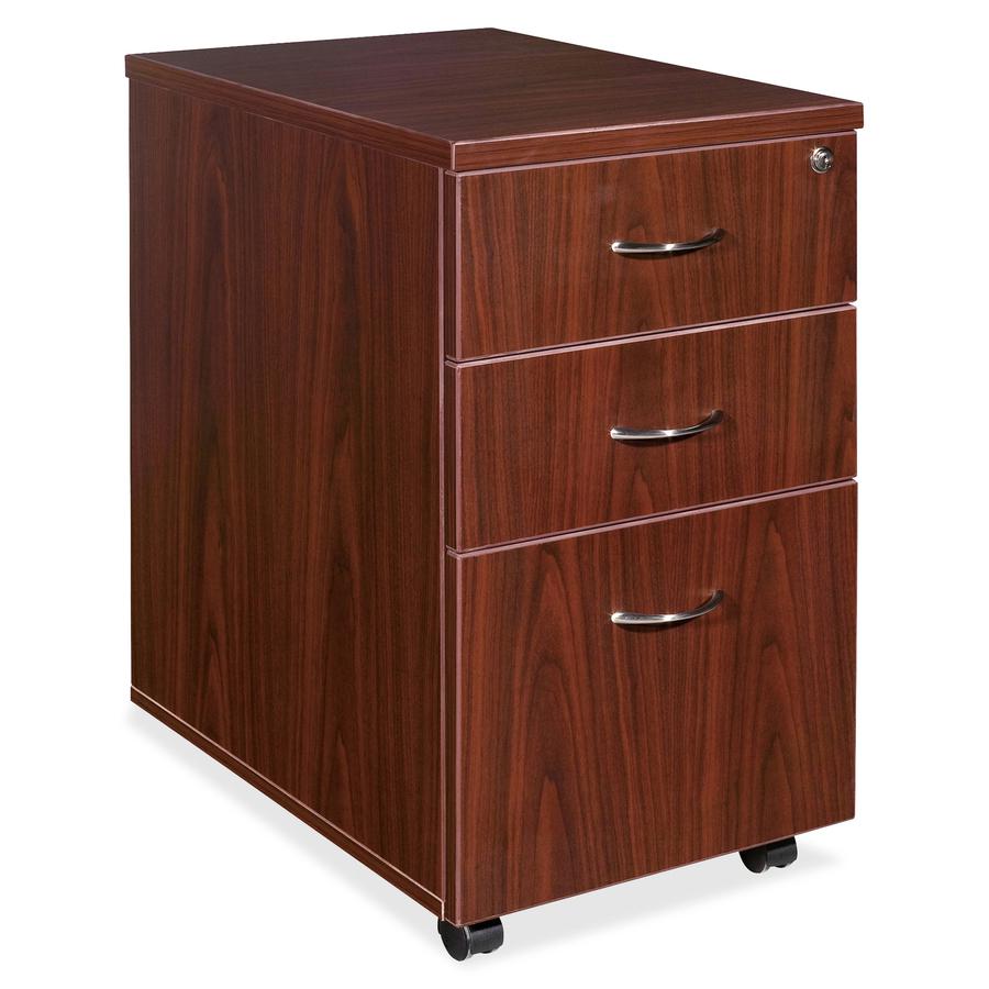 Lorell Essentials Series Box/Box/File Mobile File Cabinet - 15.8" x 22" x 1" x 28.6" - 3 x Box, File Drawer(s) - Finish: Laminate, Mahogany - Leveling Glide, Durable. Picture 5