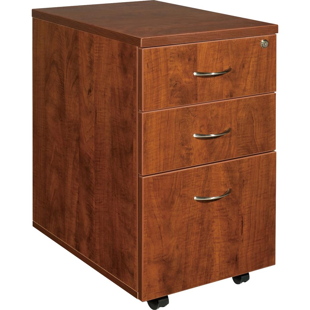Lorell Essentials Series Box/Box/File Mobile File Cabinet - 28.4" Height x 15.7" Width x 22" Depth x 1" Thickness - Total Drawer(s): 3 - Finish: Cherry, Laminate - Leveling Glide - 1 Each. Picture 3