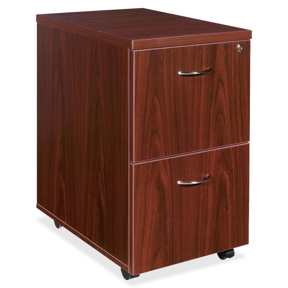 Lorell Essentials Series File/File Mobile File Cabinet - 28.6" Height x 15.7" Width x 22" Depth - Double Pedestal - Finish: Laminate, Mahogany - Leveling Glide - 1 Each. Picture 3