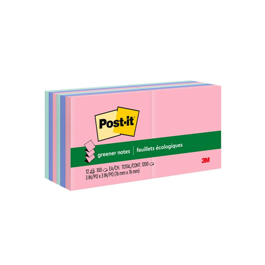 Post-it&reg; Greener Dispenser Notes - Sweet Sprinkles Color Collection - 1200 - 3" x 3" - Square - 100 Sheets per Pad - Unruled - Positively Pink, Fresh Mint, Moonstone - Paper - Repositionable, Pop-. Picture 6
