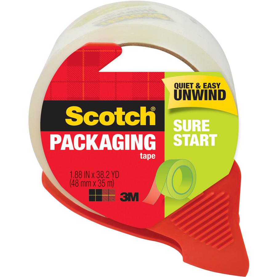 Scotch Sure Start Packaging Tape - 38.20 yd Length x 1.88" Width - 2.6 mil Thickness - 3" Core - Synthetic Rubber Backing - Dispenser Included - Handheld Dispenser - Breakage Resistance - For Mailing,. Picture 3