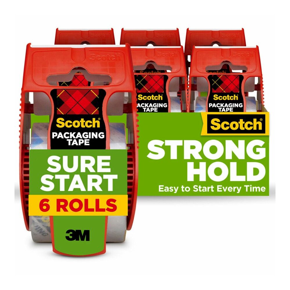 Scotch Sure Start Packaging Tape - 22.20 yd Length x 1.88" Width x 2.6 mil Thickness - 1 1/2" Core - Clear - Synthetic Rubber Backing - Dispenser Included - Handheld Dispenser - Tear Resistant, Sliver. Picture 2