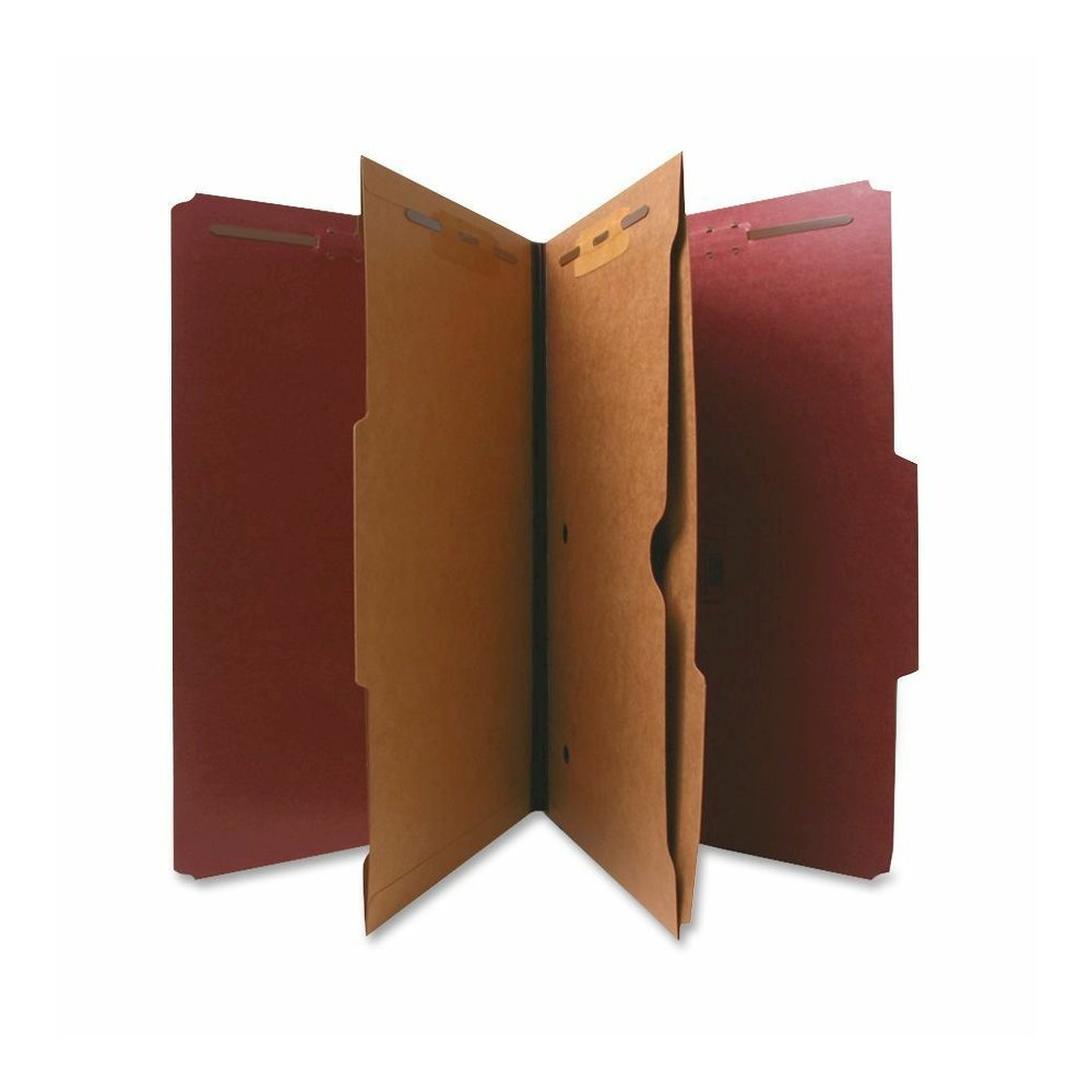 Nature Saver 2/5 Tab Cut Legal Yes Classification Folder - 8 1/2" x 14" - 2" Expansion - 4 Fastener - 2" for Folder, 1" for Divider - 2 Pocket - 2 Divider - 25 pt. - Pressboard - Red - 100% Recycled -. Picture 2
