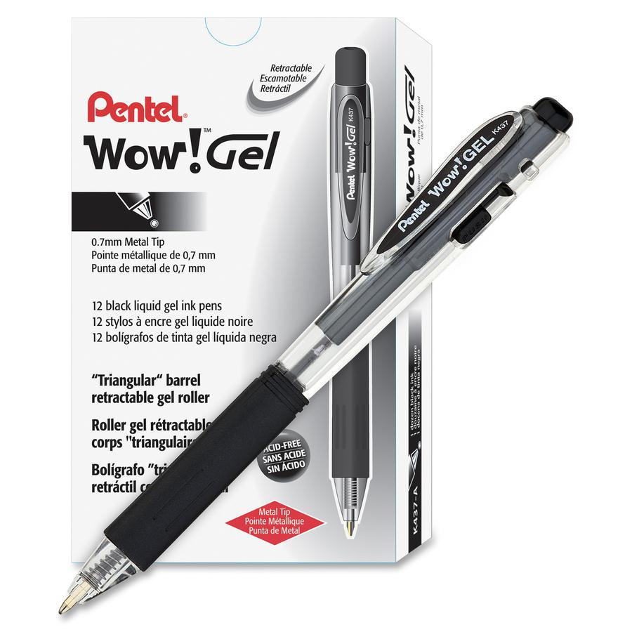 Pentel Wow! Gel Pens - Retractable - Black Ink - Gel-based - Clear Barrel - 1 Dozen. Picture 4