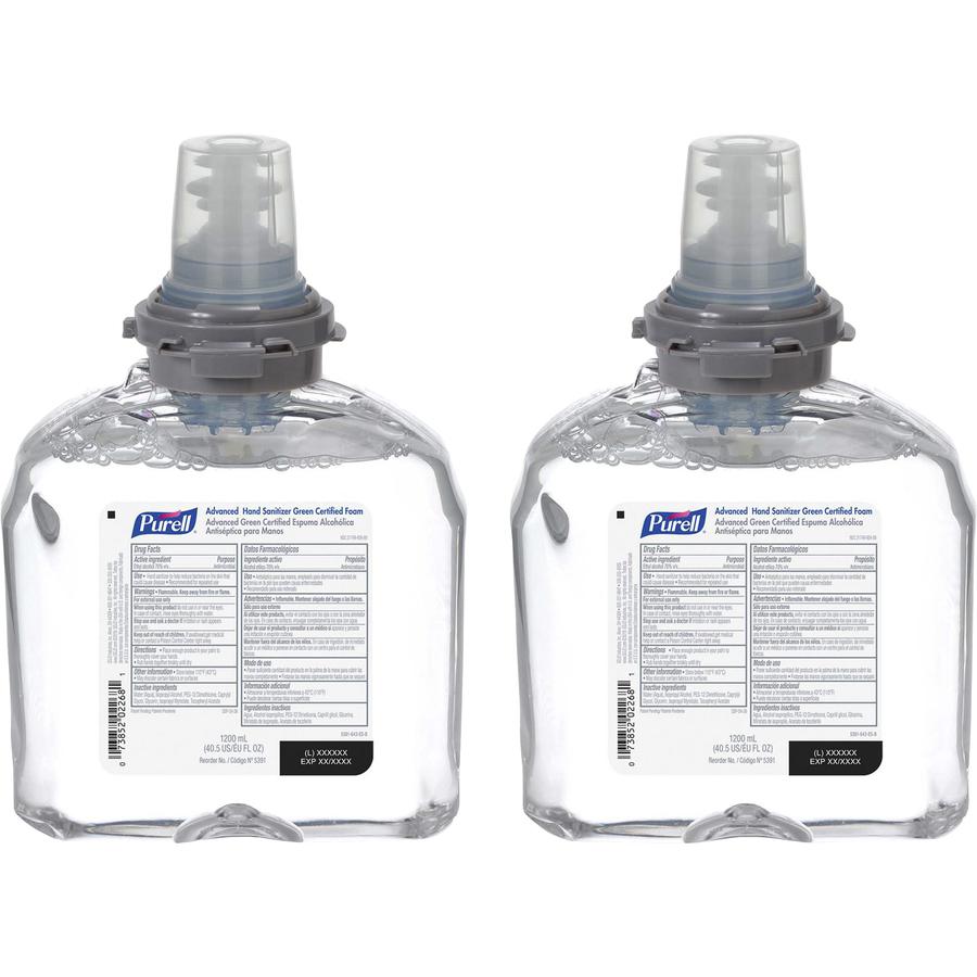 PURELL&reg; Hand Sanitizer Foam Refill - Fragrance-free Scent - 40.6 fl oz (1200 mL) - Hand - Clear - Dye-free, Fragrance-free - 2 / Carton. Picture 3