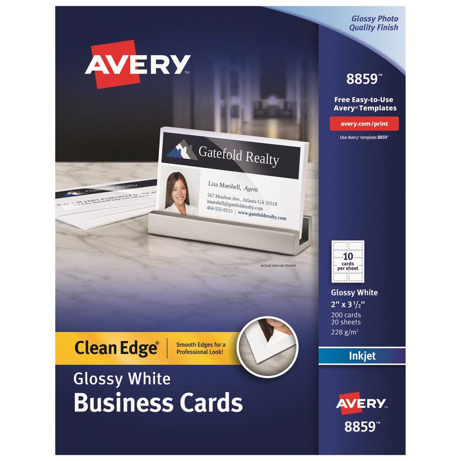 Avery&reg; Clean Edge Business Cards, 2" x 3.5" , Glossy, 200 (08859) - 110 Brightness - 8 1/2" x 11" - 83 lb Basis Weight - 227 g/m² Grammage - Glossy - 200 / Pack - Heavyweight, Rounded Corner,. Picture 2