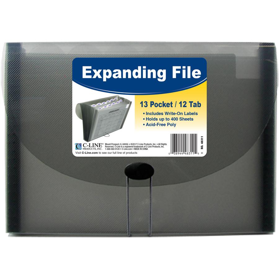 C-Line 13-Pocket Letter Size Expanding File - Smoke, 1/EA, 48311. Picture 4