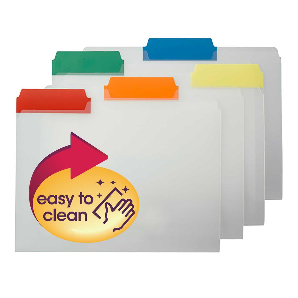 Smead 1/3 Tab Cut Letter Top Tab File Folder - 8 1/2" x 11" - Top Tab Location - Assorted Position Tab Position - Polypropylene - Blue, Red, Green, Yellow, Orange - 25 / Box. Picture 2