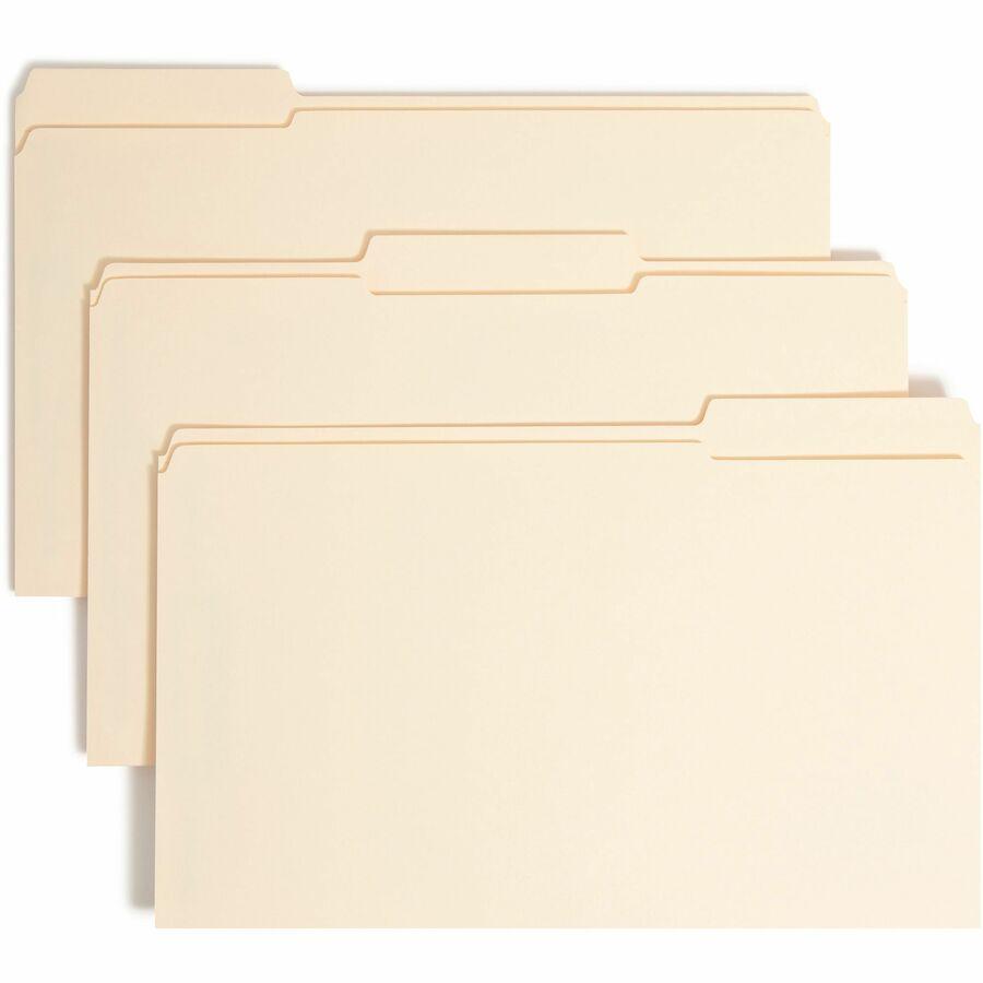 Smead 1/3 Tab Cut Legal Recycled Top Tab File Folder - 8 1/2" x 14" - 3/4" Expansion - 2 x 2S Fastener(s) - Top Tab Location - Right of Center Tab Position - Manila - Manila - 10% Recycled - 50 / Box. Picture 9