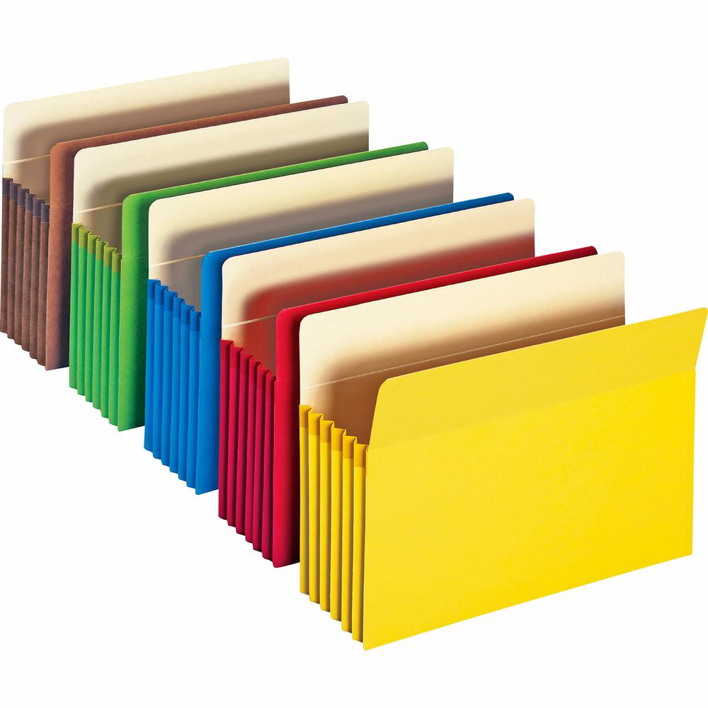 Smead Straight Tab Cut Letter Recycled File Pocket - 8 1/2" x 11" - 5 1/4" Expansion - Redrope - Blue, Green, Red, Yellow, Redrope - 10% Recycled - 5 / Pack. Picture 2