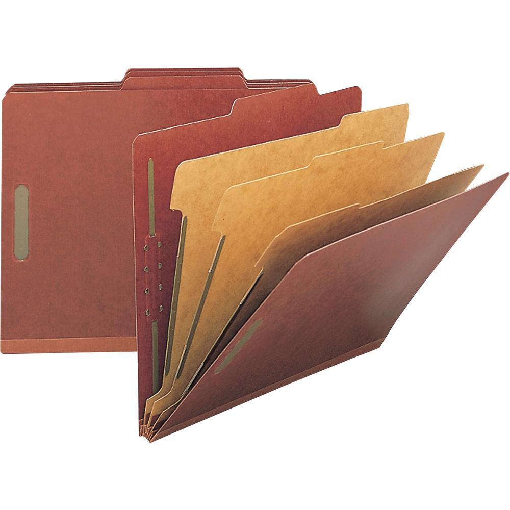 Nature Saver 2/5 Tab Cut Letter Yes Classification Folder - 8 1/2" x 11" - 8 Fastener - 2" for Folder, 1" for Divider - 3 Divider - 25 pt. - Pressboard - Red - Tyvek Gusset - 100% Recycled - 10 / Box. Picture 2