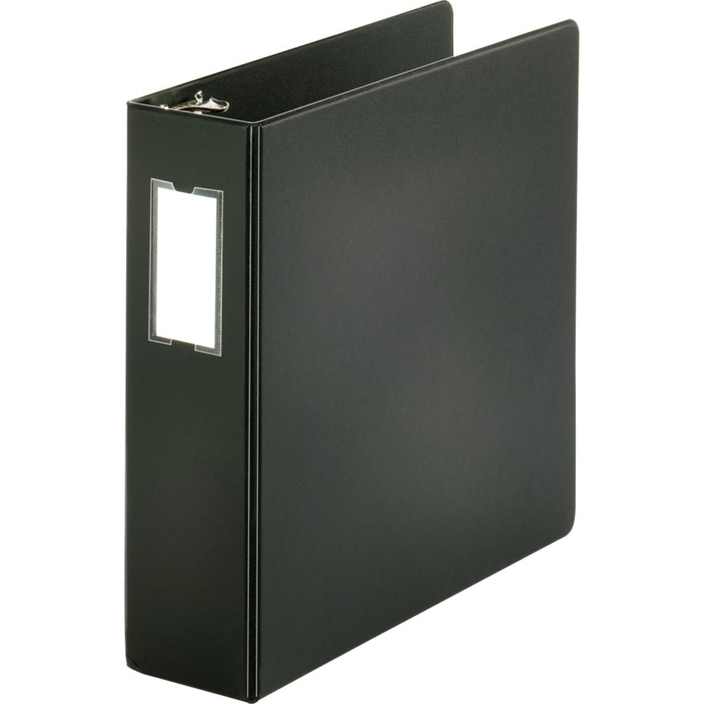 Business Source Basic Round Ring Binder w/Label Holder - 3" Binder Capacity - Letter - 8 1/2" x 11" Sheet Size - 3 Ring - Fastener: Round Ring - Vinyl - Black - No - Open and Closed Triggers, Label Ho. Picture 3