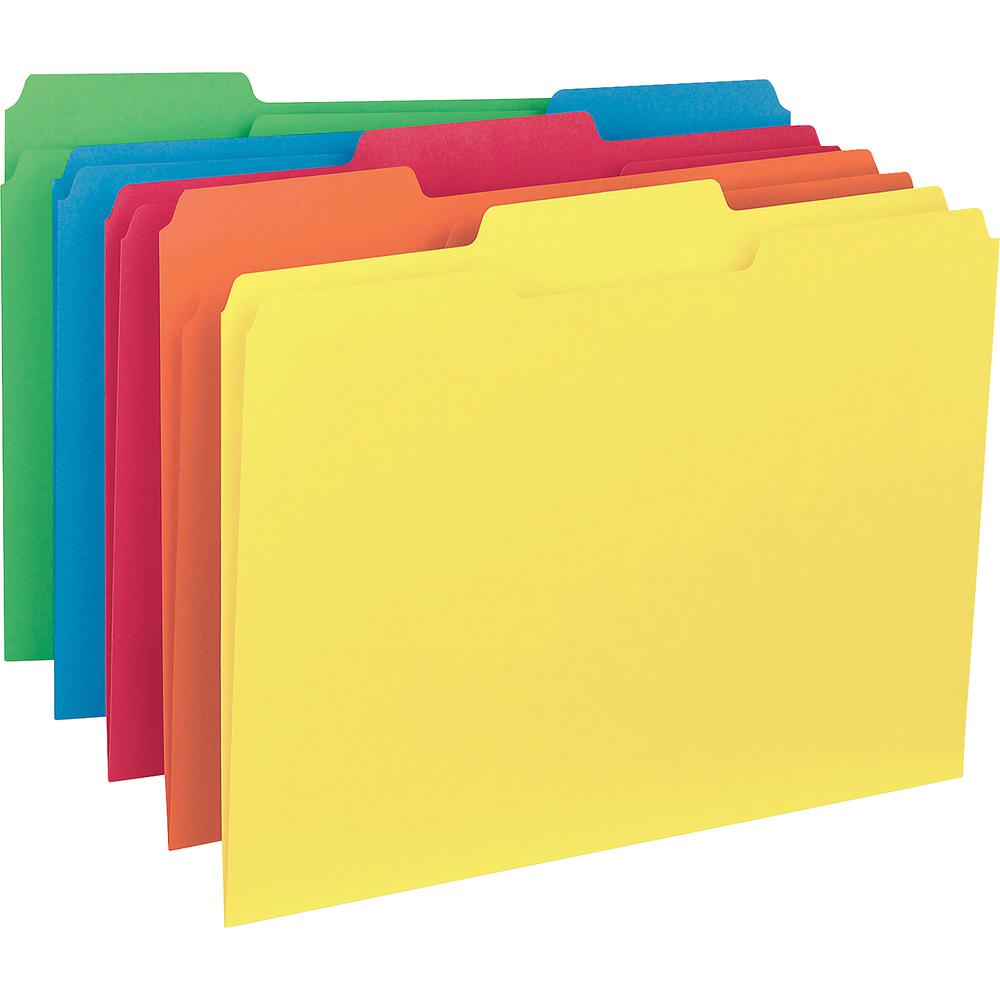 Business Source 1/3 Tab Cut Letter Recycled Top Tab File Folder - 8 1/2" x 11" - Top Tab Location - Assorted Tab Position - 11 pt. - 1 Plys - Assorted - 10% Recycled - 100 / Box. Picture 2