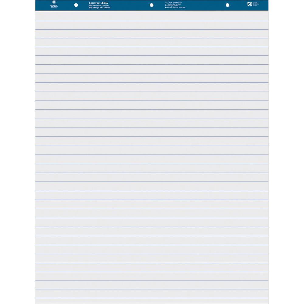 Business Source Standard Ruled Easel Pad - 50 Sheets - 15 lb Basis Weight - 27" x 34" Sheet Size - White Paper - Perforated - 2 / Carton. Picture 2