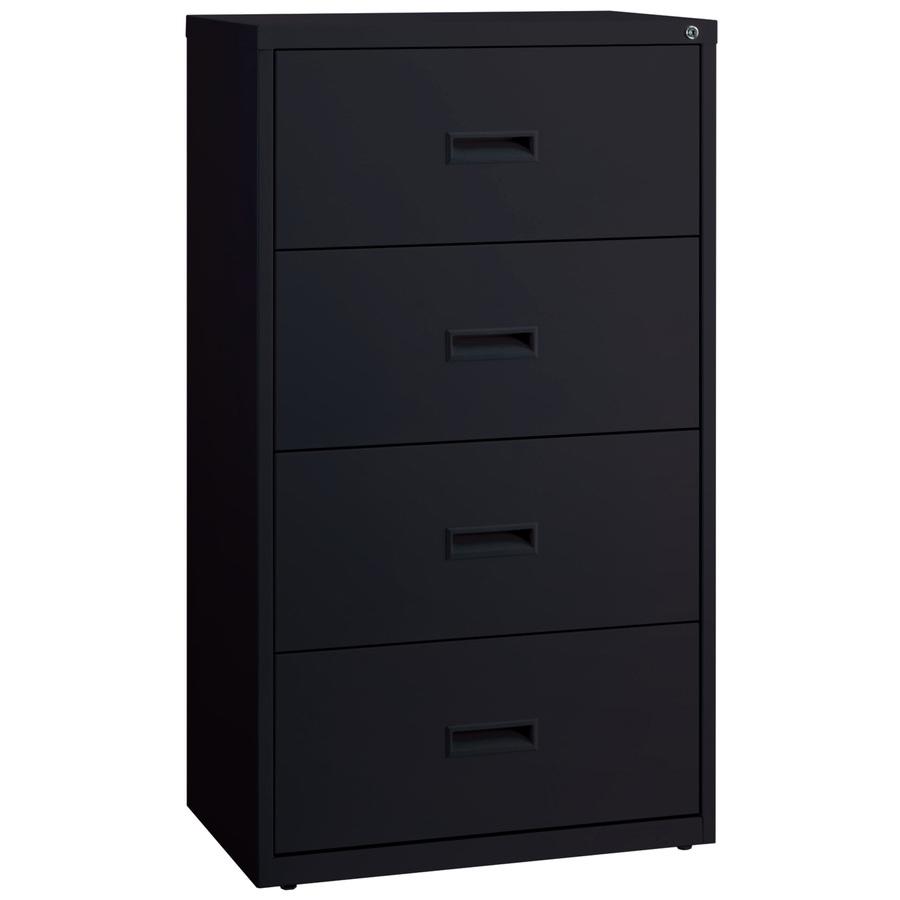 Lorell Value Lateral File - 4-Drawer - 30" Width x 18.6" Depth x 52.5" Height - 4 x Drawer(s) for File - A4, Legal, Letter - Adjustable Glide, Ball-bearing Suspension, Label Holder - Black - Steel - R. Picture 7