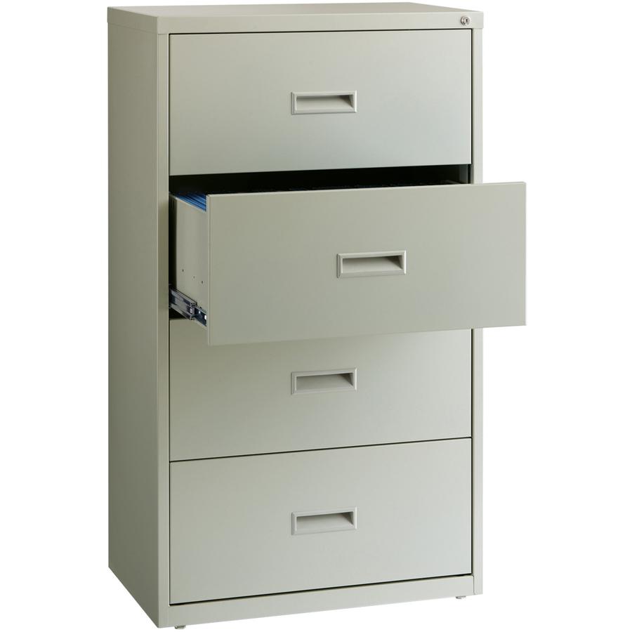 Lorell Value Lateral File - 4-Drawer - 30" Width x 18.6" Depth x 52.5" Height - 4 x Drawer(s) for File - A4, Legal, Letter - Interlocking, Leveling Glide, Ball-bearing Suspension, Label Holder - Light. Picture 7