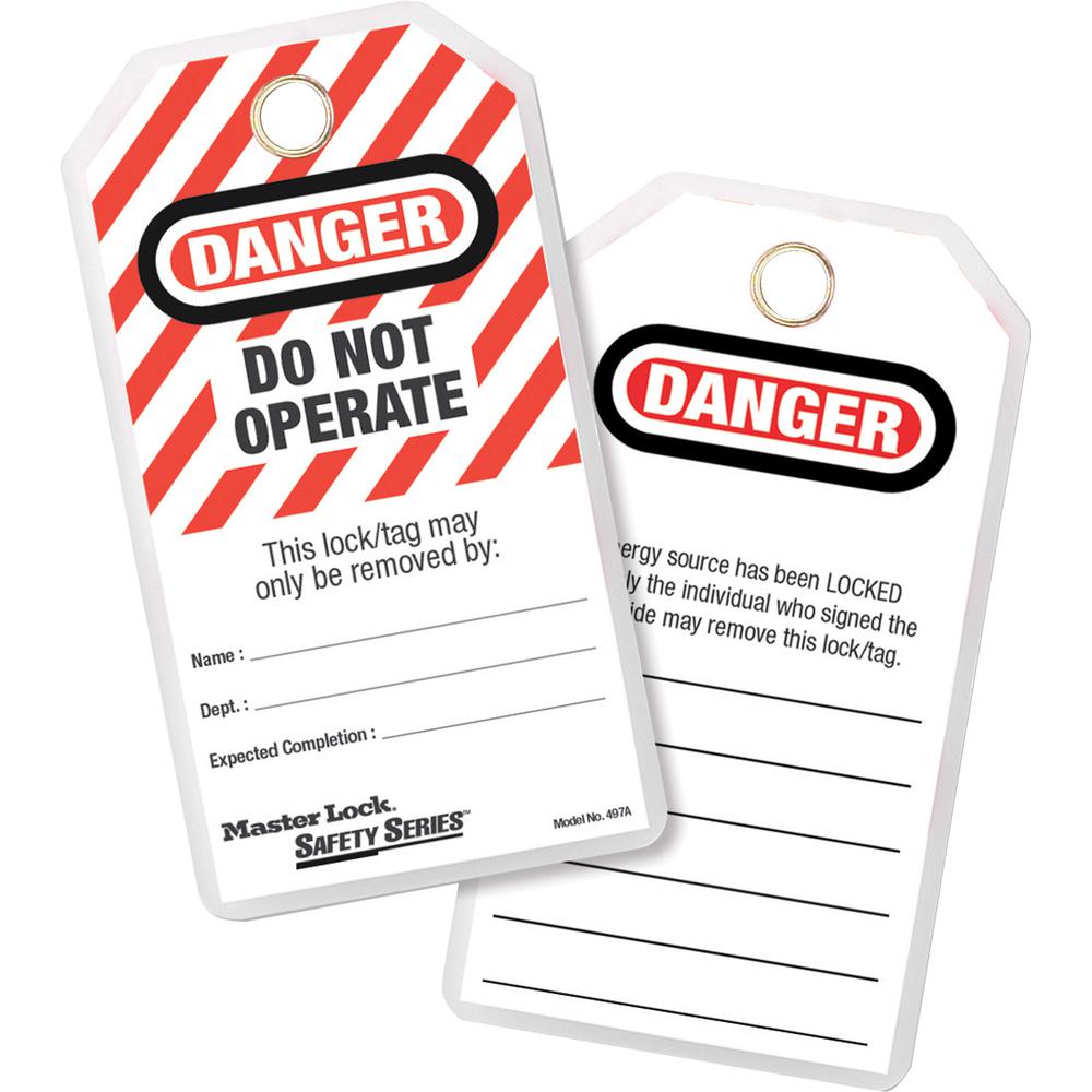 Master Lock Heavy-duty English Tags - 5.75" Length x 3" Width - Rectangular - 12 / Pack - Red. Picture 2