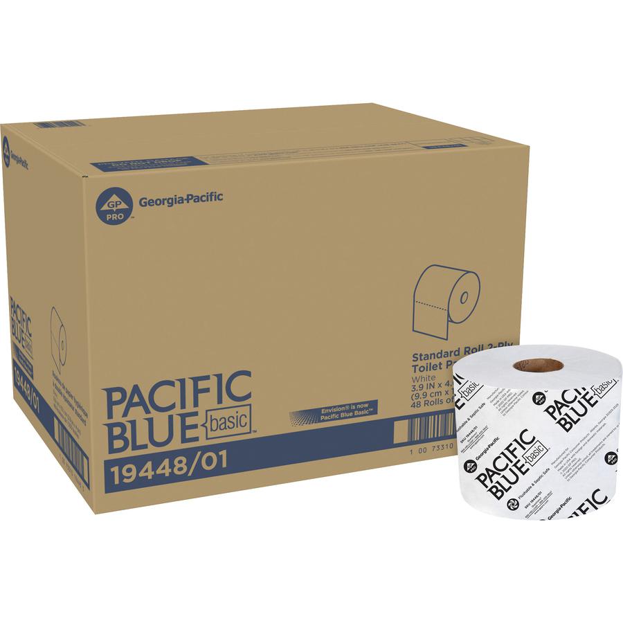 Pacific Blue Basic Standard Roll Toilet Paper - 3.95" x 4.05" - 1000 Sheets/Roll - White - 48 / Carton. Picture 7