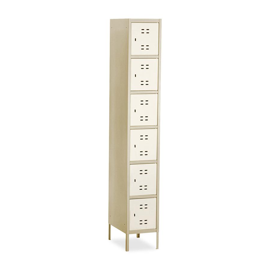 Safco Six-Tier Two-tone Box Locker with Legs - 18" Width x 12" Depth x 78" Height - Recessed Locking Handle - Tan - Steel - No. Picture 2
